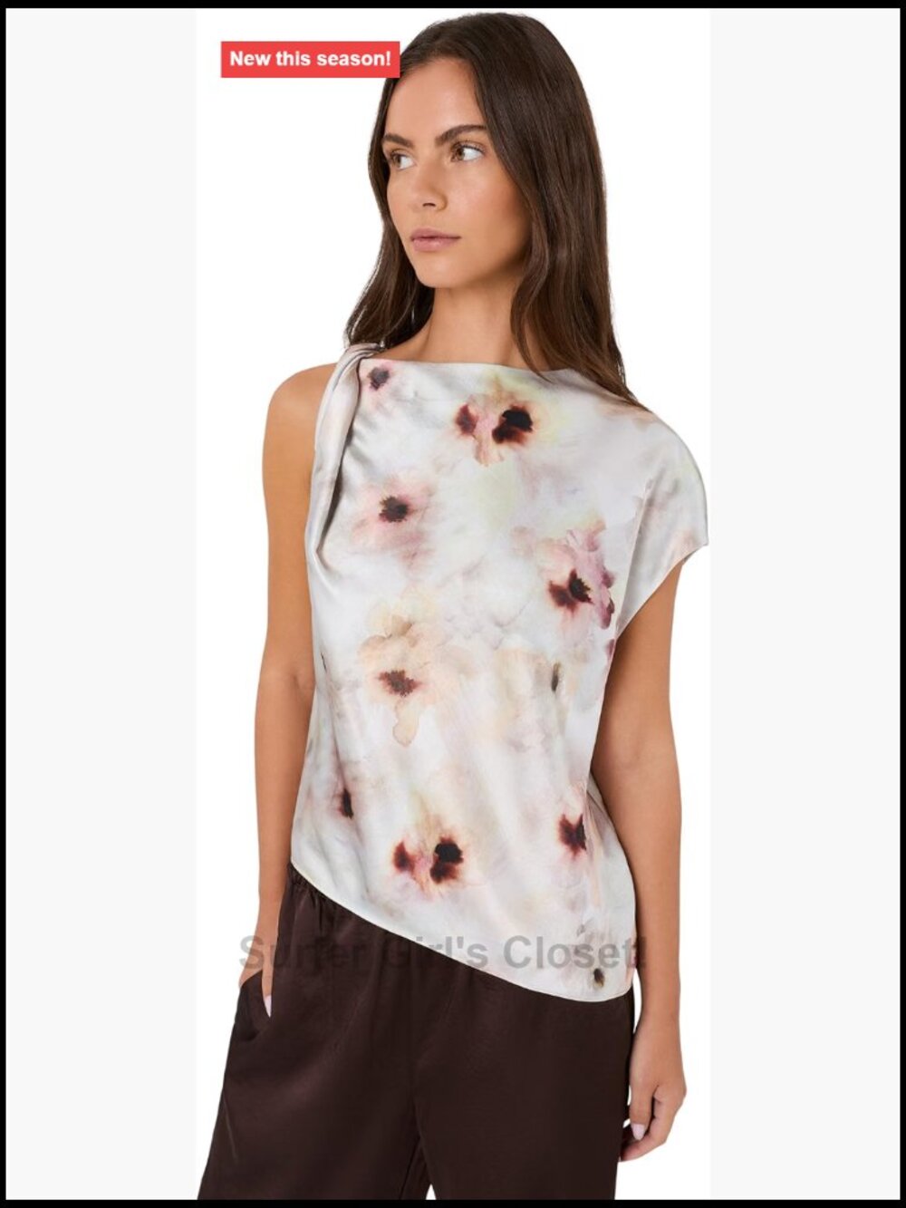 Women's Watercolor Floral Twist Shoulder Sleeveless Relaxed Fit Pull-On Top